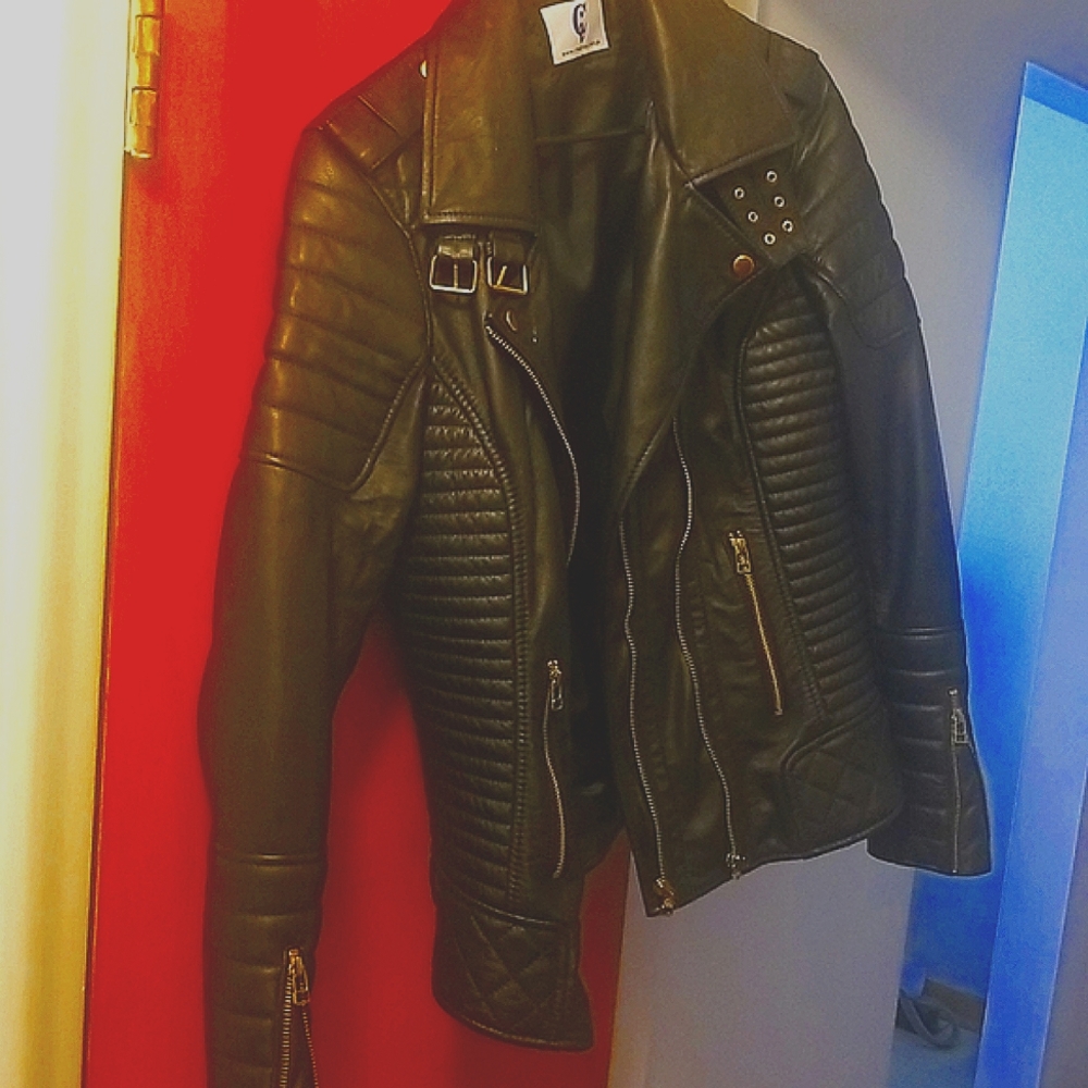 Black leather jacket  chamois fit